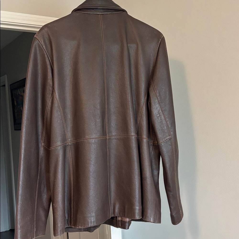 Ellen Tracy Women Brown Leather Jacket - Picture 3 of 5